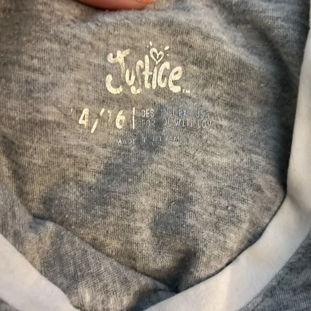 Justice “K Byee” Glittery Long Sleeve Grey T shirt Top